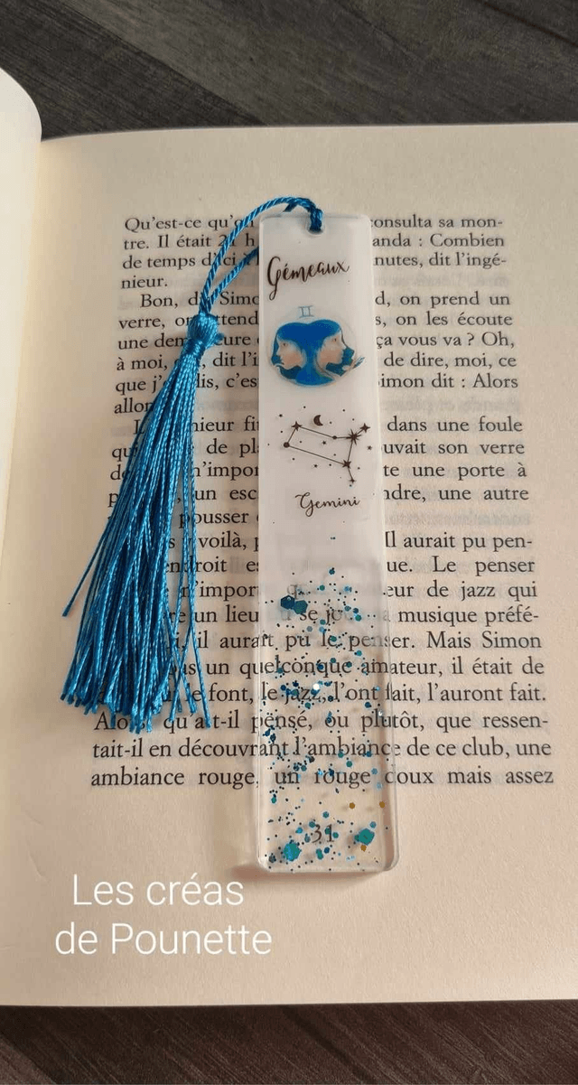 Marque-page astro "gémeaux" et sa bague de lecture