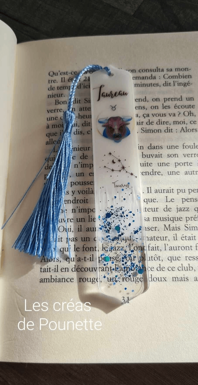 Marque-page astro "taureau" et sa bague de lecture