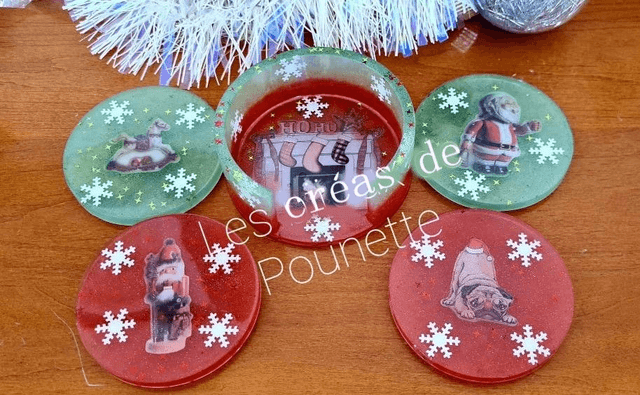 Lot de 4 dessous de verre avec support