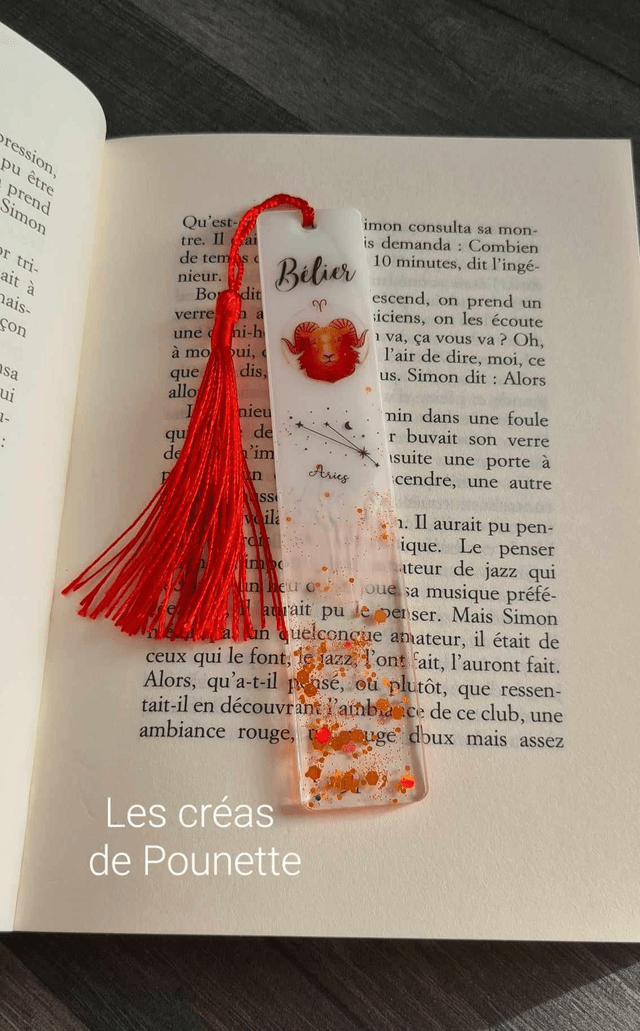 Marque-page astro "bélier"  et sa bague de lecture