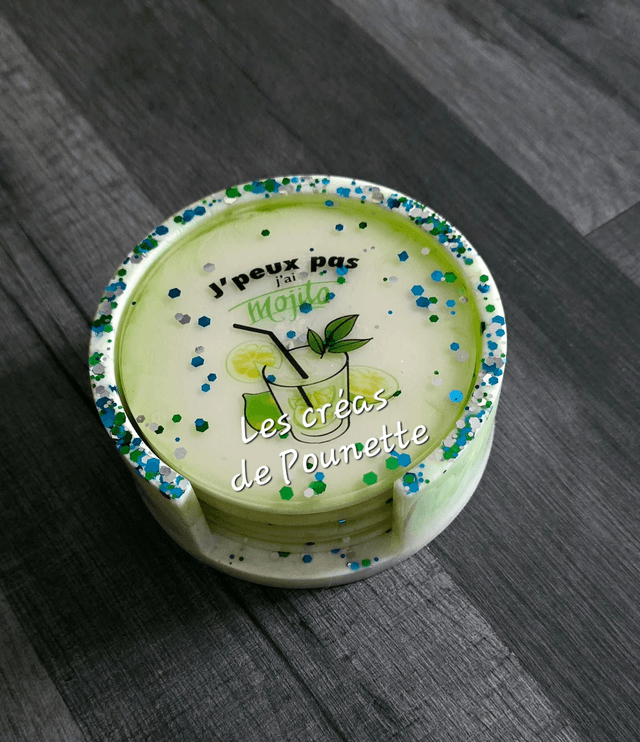 Lot de 4 dessous de verre "Mojito" et leur support