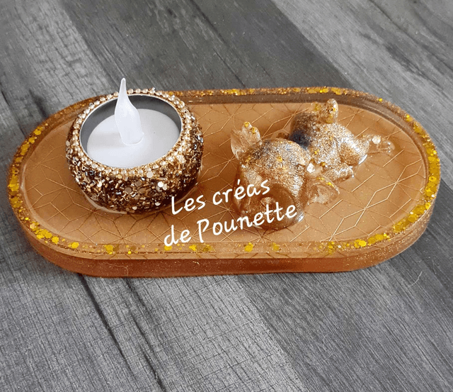 Plateau de Noël avec petit photophore et petite figurine