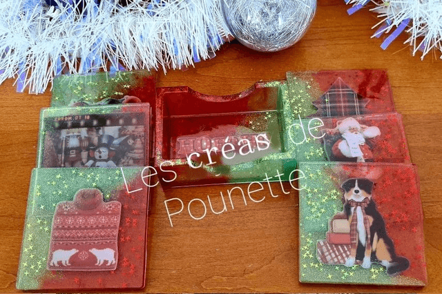 Lot de 6 dessous de verre carrés et leur support