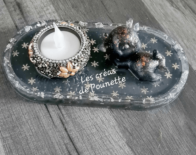 Plateau de Noël avec petit photophore et petite figurine