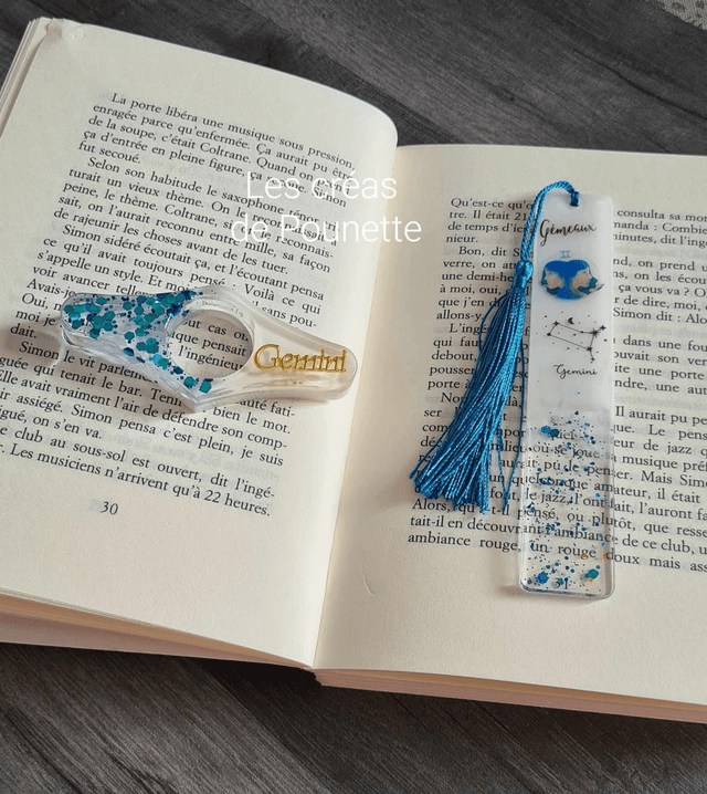 Marque-page astro &quot;gémeaux&quot; et sa bague de lecture
