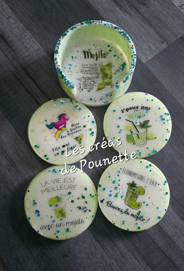 Lot de 4 dessous de verre &quot;Mojito&quot; et leur support
