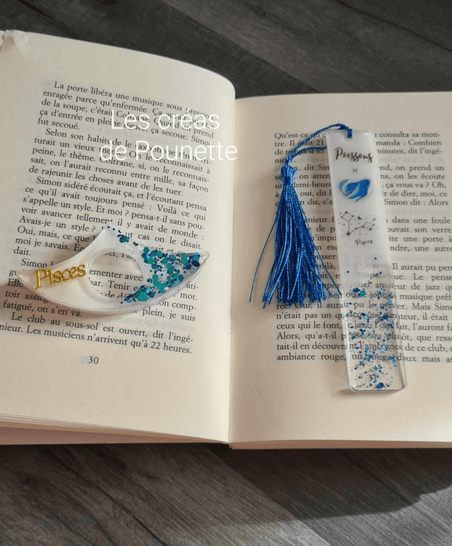 Marque-page astro &quot;poissons&quot; et sa bague de lecture