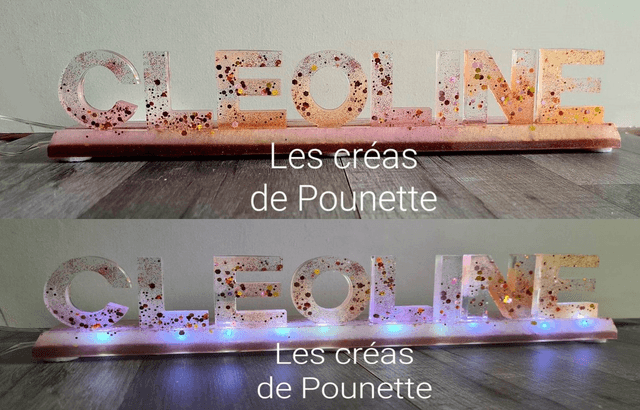 Grand prénom lumineux sur socle de 6 à 8 lettres maximum